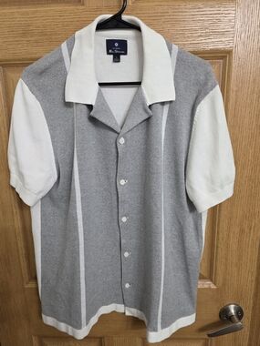 Ben Sherman Gray and White Short Sleeve Knit Polo Shirt